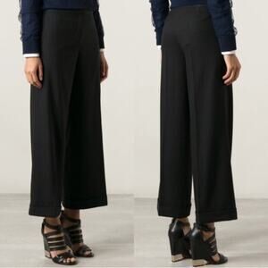 Tory Burch Flat Front Culottes Black Wide Leg Wool Mid Rise Chic Women 0